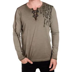 Herren Longsleeve im Batik-Stil Langarm-Shirt mit urbanen Print R-10115 Khaki - S