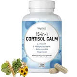 15-in-1 Cortisol Calm Kapseln mit Ashwagandha, L-Theanin & Magnesium – Vegan für Stressabbau, Ruhe & gesunde Cortisolwerte, 120 Stück