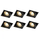 QAZQA - Modern 6er Set Einbaustrahler schwarz GU10 neigbar randlos - Oneon I Wohnzimmer I Schlafzimmer - Stahl Quadratisch - LED geeignet GU10
