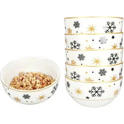 6x Stars schwarz & gold Müslischale 450ml Steingut Dessert-Bowl Weihnachten