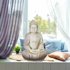 Relaxdays Buddha Figur, großer Gartenbuddha sitzend, 70 cm creme