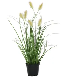 Blühendes Ziergras im Topf - Kunstpflanze - Kunstgras - H: 30cm - gelb