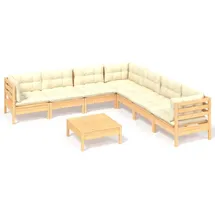 vidaXL Garten-Lounge-Set 8-tlg. mit Creme Kissen Kiefer braun