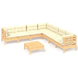 vidaXL Garten-Lounge-Set 8-tlg. mit Creme Kissen Kiefer braun
