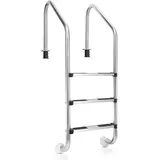 Edelstahl-Poolleiter, 3-stufige Schwimmbadleiter, Einstiegsleiter mit rutschfesten Stufen, bis 150 kg belastbar, stabil & robust, 63 cm × 53 cm × 147