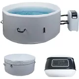Mendler Whirlpool HWC-N97, 4 Personen, In-/Outdoor heizbar aufblasbar Pumpe Dropstitch-Gewebe, rund Ø150cm grau-weiß