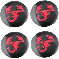 Abarth Scorpion Wheel Nabe Caps Center Cover Logo Radnabenkappen 4 Stück (Schwarz/rot)