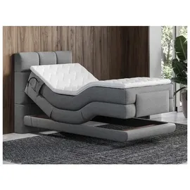 vente-unique Vente-unique-Boxspringbett mit gestepptem Kopfteil + elektrischem Untergestell mit Relaxfunktion + Matratze + Topper - 100 x 200 cm - Stoff - Hellgrau - LODI von Palacio