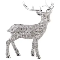 Große Stehende Silber Deko Rentier Figur & Geweih 21 cm - Weihnachten Wildfigur