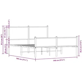 vidaXL Metallbett ohne Matratze Räuchereiche 140x190 cm