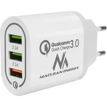 Maclean Brackets QC 3.0 Universal Ladeadapter Netzteil mit Schnellladefunktion Adapter 1x Quick Charge 1x QC3.0 bis 3A, 2x 2.1A Weiß