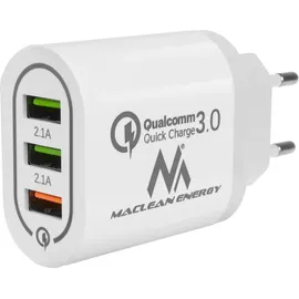 Maclean Brackets QC 3.0 Universal Ladeadapter Netzteil mit Schnellladefunktion Adapter 1x Quick Charge 1x QC3.0 bis 3A, 2x 2.1A Weiß