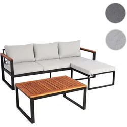 Garten-Garnitur HWC-L26b, Gartenlounge Sitzgruppe Lounge-Set Sofa, Aluminium Akazie Holz MVG-zertifiziert ~ hellgrau