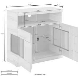 OTTO home Kommode OTTO HOME "Ribe 85cm breit,35 cm tief, Fronten Massivholz,2 Türen mit Glaseinsatz", braun (eiche teilmassiv), B:85cm H:80cm T:35cm, Holz teilmassiv, Sideboards, Kommode, Holz massiv, Holzwerkstoff,3 breite Fächer