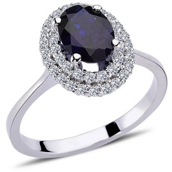 EinStein Diamant Diamantring Diamant Oval Saphir Entourage Ring wird in 14 Karat Weißgold, Saphirring, Diamantring, Unbehandelter Diamant, Brillant, Saphir 54