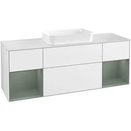Villeroy & Boch Finion Waschtischunterschrank F331GMGF 160x60,3cm, Abdeckplatte white matt, Regale Olive matt lacquer, Glossy white lacquer