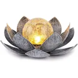 Solarlampen für Außen Garten Lotus, Dekorative Solar Lotusblüte aus Metall mit Crack Glas Kugel, LED Solar Lotus Laterne Lotusblüte Solarlampe, Licht Solar Gartenleuchten für Außen Wasserdichtl