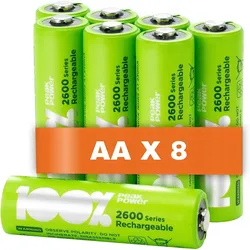 100% PeakPower 8 x Wiederaufladbare AA 2600 Series, Mindestkapazität garantiert 2300 mAh NiMH, AA Wiederaufladbare Batterien