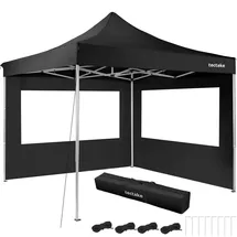 Tectake Faltpavillon 3 x 3 m inkl. 2 Seitenteile Schwarz