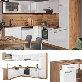 Vicco Winkelküche R-Line L-Form 227 x 287 cm Weiß Hochglanz/Goldkraft Eiche