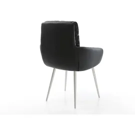 DeLife Esszimmerstuhl Abelia-Flex mit Armlehnen Echt-Leder Schwarz 4-Fuß konisch Edelstahl, Esszimmerstühle