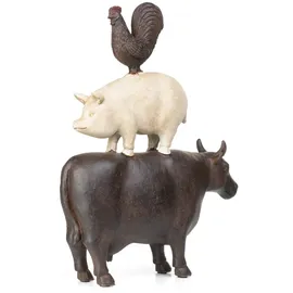 moritz Deko-Figur Kuh Schwein und Hahn stehen aufeinander aus Polyresin Dekorations Idee Standdeko Tierwelt Statue Skulptur