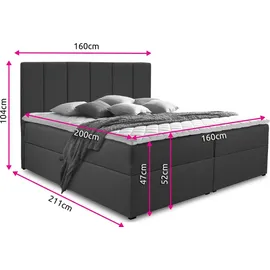 Sofnet Boxspringbett Star mit Topper, Bonell-Matratze und 2 Bettkästen, Doppelbett, Polsterbett, Bett (Dunkelgrau (Kronos 22), 160 x 200 cm) - Dunkelgrau