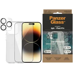 PanzerGlass iPhone 14 Pro, Bundle Clear Glass+Case transparent, antibakteriell, Anti-Fingerprint