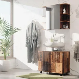 Vicco Waschbeckenunterschrank Ilias Eiche rustikal 80 x cm Badezimmer, Schrank Badschrank Badkommode Badmöbel 2 Schubladen