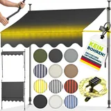 Tillvex Klemmmarkise 350 Cm Blau/grau Mit Solar Led Mit Handkurbel Balkon  Balkonmarkise Ohne Bohren  Markise Uv-beständig & Höhenverstellbar  Sonnenschutz Wasserdicht