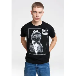 LOGOSHIRT T-Shirt "Sesamstrasse - Krümelmonster Pate", Jungen, Gr. XS, schwarz, 100% Baumwolle, bedruckt, normal, Rundhals, Shirts T-Shirt, mit coolem Print