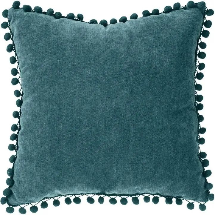Pompon-Kissen 40 x 40 cm türkis