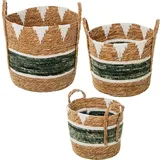 Set mit 3 Körben aus Seegras und natürlicher Baumwolle, grün und weiß, ø38 x 37 + ø34 x 31 + ø29 x 26 cm