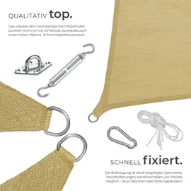 Tectake tectake® Sonnensegel Sunny HDPE mit 185 g/m2 und 87 % UV-Schutz für Balkon, Garten und Terrasse, umfangreiches Montagematerial