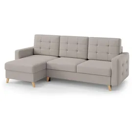 beautysofa Ecksofa VINCI mit Schlaffunktion und Bettkasten, Cappuccino Velo 624, Uniwersalle Ottomane - Creme