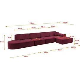 altdecor Ecksofa Ottomane Rechts IREA-L3-v3 412x165x77 cm Bordeauxrot