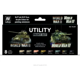 Vallejo 070201 Farb-Set, II & World War III Modellbauzubehör, verschieden, 17 ml (8er Pack), Camo Olivgrün (894)