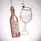 MARELIDA Weihnachtsbaumschmuck ROSÉWEIN Flasche und Glas rosa 2teilig