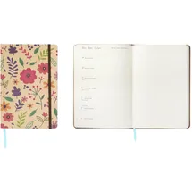 IDENA 12068 - Taschenkalender 2026 im Format 13 x 21 cm, 1 Woche auf 1 Seite, Terminplaner in Hellbraun mit Blütenmotiv, Gummiband, Innentasche und Leseband