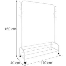 Relaxdays Garderobenständer rollbar 160 x 110 x 40 cm Weiß