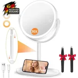 Vergrößerungsspiegel mit Beleuchtung 30x Dimmbar für Make-up und Reisekomfort