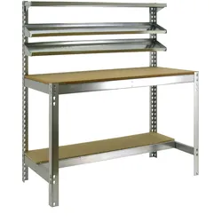 SimonRack Arbeitsbank ohne Schrauben mit BT1 -Holzschalen. Galva Farbe/Holz 1445x910x610 mm