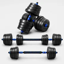 LACESTONE 2in1 Hantelset Kurzhantel Langhantel Set 40 kg schwarz / blau