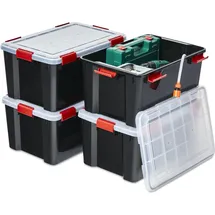 Iris Ohyama Luftdichte Kunststoff-aufbewahrungsboxen Mit Deckel, 50l, 4er-set, Schwarz, Hermetischer Wasserdichter Verschluss, Robuste Schnappverschlüsse, Stapelbar, Staubschutz, Bpa-frei, At-l - Iris Ohyama