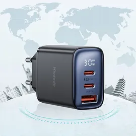 Mcdodo Netzwerkladegerät mit Display 2x USB-C + USB-A, 30W in Schwarz
