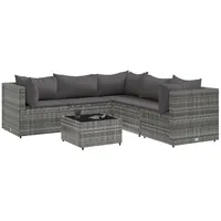 vidaXL 6-tlg Garten-Lounge-Set mit Kissen Grau Poly Rattan Modell 71