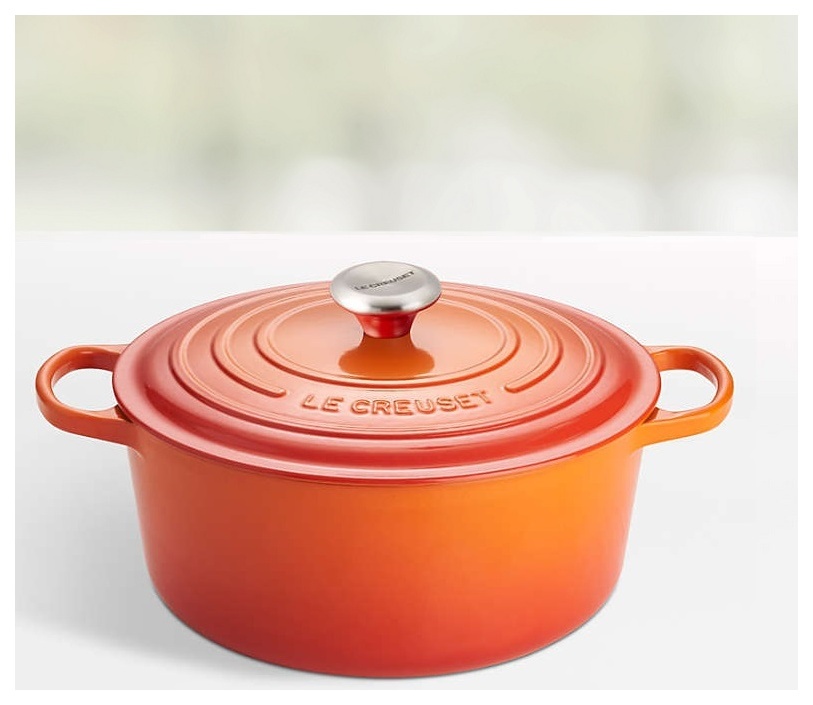 Le Creuset Signature Bräter 26 cm rund ofenrot, Emaille hell