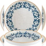 Bonna 6x Frühstücksteller Brotteller Kuchenteller Salatteller Dessertteller kleiner Teller flach 22cm rund Geschirr Porzellan Weiß Blau Braun Viento Hygge mediterran