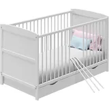 Kids Collective Babybett 60x120 mit Schublade Gitterbett Kinderbett höhenverstellbar & herausnehmbare Sprossen weitere Größen 70x140cm | 60x120cm von Geburt bis 3 Lebensjahr Weiß