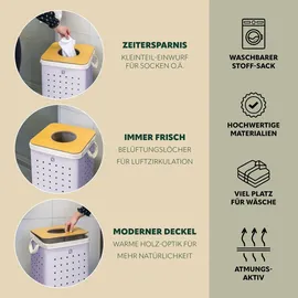 ELUNO eckige Wäschetonne, Wäschekorb, Wäschesammler mit waschbarem Wäschesack und abnehmbaren Deckel, 50 Liter Fassungsvermögen für Schlafzim...